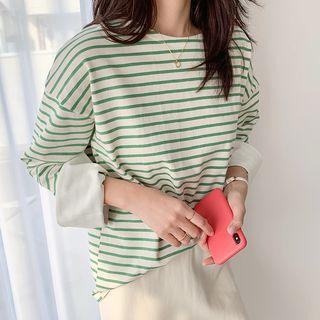 Cuff-sleeve Striped T-shirt