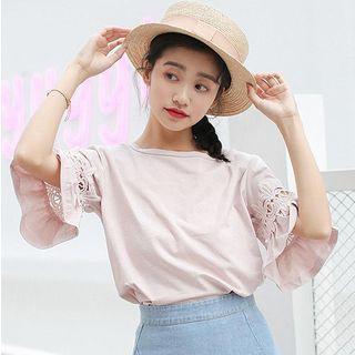 Crochet Panel Elbow Sleeve T-shirt