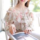 Cold-shoulder Ruffled Floral Blouse