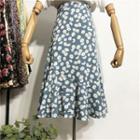 Floral Print Ruffle Hem Midi A-line Skirt