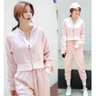 Set: Plain Cropped Jacket + Drawstring Sweatpants