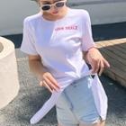 Short-sleeve Tie-front Lettering T-shirt