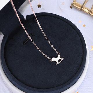 925 Sterling Silver Rhinestone Horse Pendant Necklace