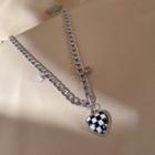 Checker Heart Necklace 1pc - Silver & Black & White - One Size