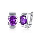 Fashion Elegant Geometric Purple Cubic Zircon Earrings Silver - One Size