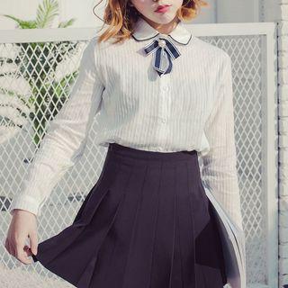 Contrast Trim Bow Accent Shirt