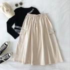 Plain High-waist Cargo A-line Skirt
