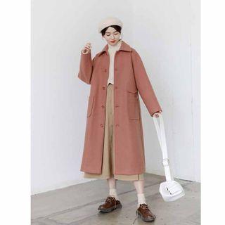 Single Breasted Woolen Coat Watermelon Red - One Size