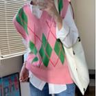 Argyle Sweater Vest Pink & Green - One Size