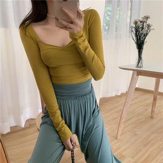 Long-sleeve Plain Top / Wide-leg Pants