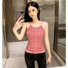 Plaid Cropped Knit Camisole Top As Shown In Figure - One Size