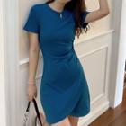 Short-sleeve Crinkled A-line T-shirt Dress