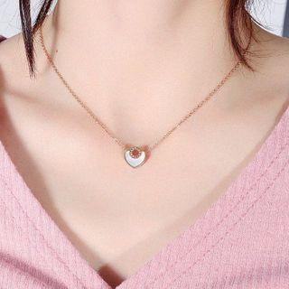 Stainless Steel Heart Pendant Necklace 1640 - Necklace - Rose Gold Plating - One Size