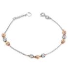 14k Italian Rose And White Gold Diamond-cut Triple Beads Link Bracelet (6.5), Women Jewelry In Gift Box