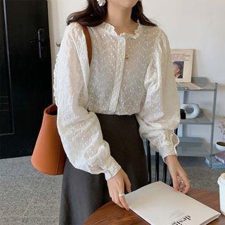Long-sleeve Polka Dot Blouse As Shown In Figure - One Size