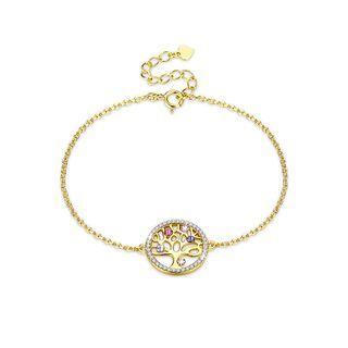 925 Sterling Silver Gold Tree Of Life Bracelet With Colorful Austrian Element Crystals Golden - One Size