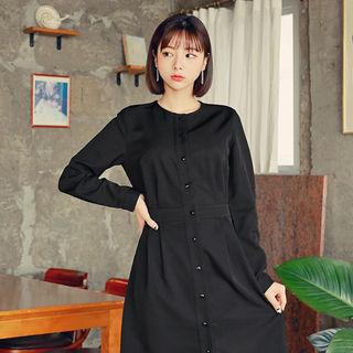 Round-neck A-line Midi Shirtdress