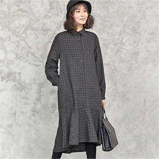 Ruffle-hem Wool Blend Shirtdress