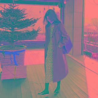 Tie-neck Leopard H-line Long Dress