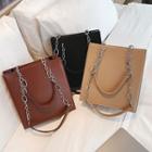 Square Chain Strap Faux Leather Tote Bag