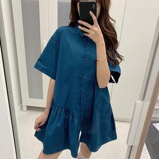 Short-sleeve Shirred Shirtdress
