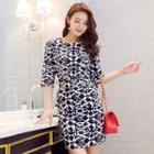 Patterned Elbow-sleeve Sheath Dress