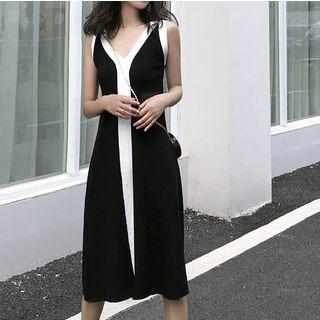 V-neck Sleeveless Knit Dress As Shown In Figure - One Size