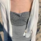Plaid Tube Top / Mini Fitted Skirt / Cardigan
