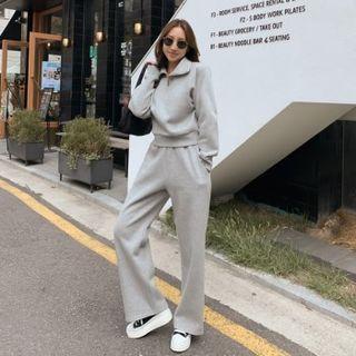 Fleece Lined Set: Zip-front Sweatshirt + Sweat Pants