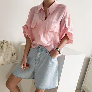 Tab-sleeve Crop Shirt