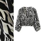 V-neck Zebra Print Elbow-sleeve Cropped Blouse