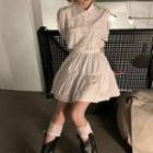 Puff-sleeve Plain Shirt / Mini Skirt