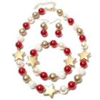 Set: Color Block Bead Star Necklace + Bracelet + Drop Earring Gold - One Size