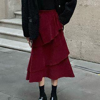 Layered Midi A-line Skirt Red - One Size
