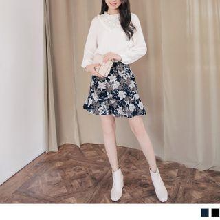 Printed Ruffled Hem A-line Skirt