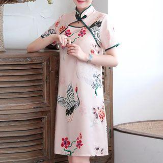Embroidered Cut-out Short-sleeve Qipao