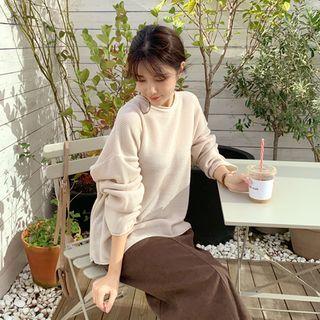 Roll-edge Oversized Rib-knit Top