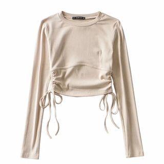 Long-sleeve Lace-up Side Cropped Top