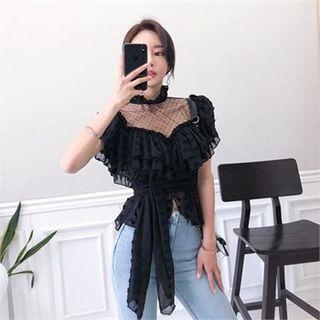 Sheer-yoke Frill-trim Top