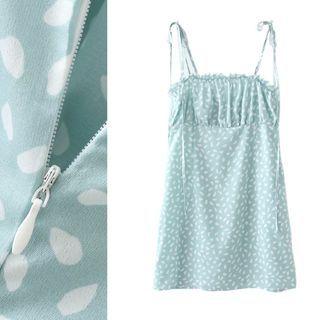 Frilled Print Spaghetti Strap Mini Dress