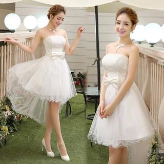 Strapless Bow-accent High-low Cocktail Dress