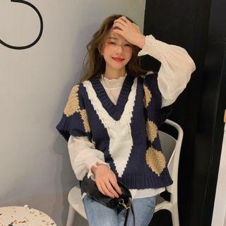 V-neck Color-block Knit Vest / Shirt