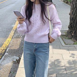 Plain Cropped Cable Knit Sweater