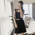 Buttoned Tie Strap Cropped Knit Tank Top