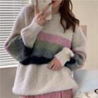 Color Panel Sweater Off White & Pink & Green - One Size