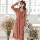 Long-sleeve Frill-trim Midi Knit Dress As Shown In Figure - S