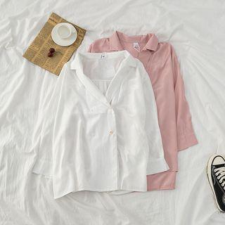 Double-breasted Long-sleeve Plain Blouse