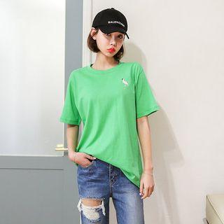 Flamingo-embroidered T-shirt