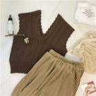 Set : V-neck Knit Vest + Pleated Skirt