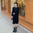Mock-neck Knit Long-sleeve Dress Black - One Size